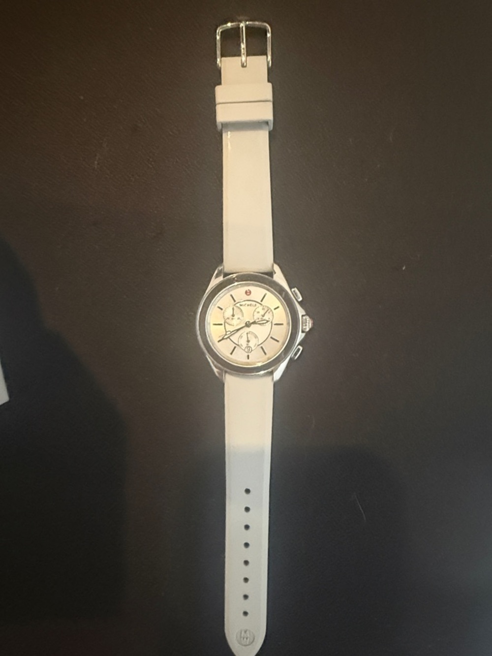 Michele White Silicone Strap Silver-Tone Dial Watch